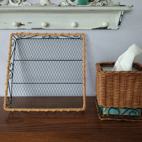 Wicker & Wire Tray and Tissue Box Set - Picture 1 of 9